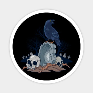 Goth and Gothic - Graveyard with Raven Skulls Magnet